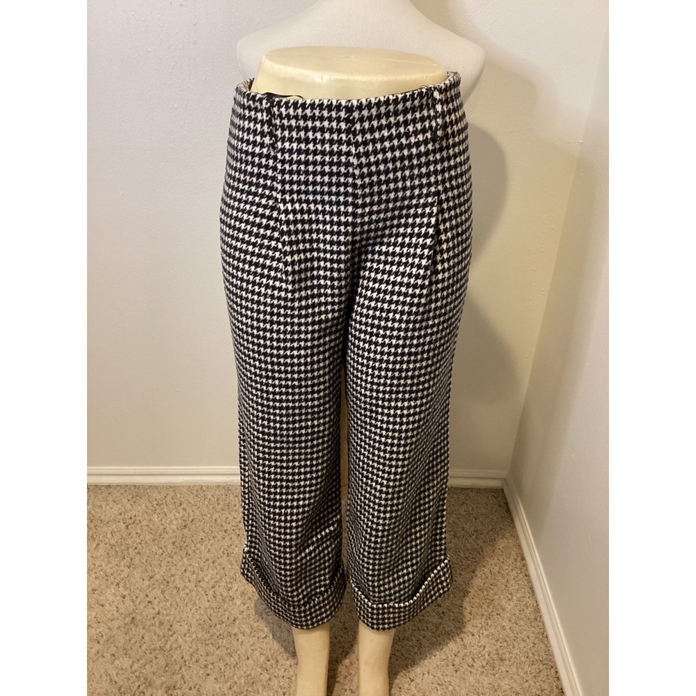 Lili Sidonio Molly Bracken Houndstooth Cropped Pants Size Small Black White